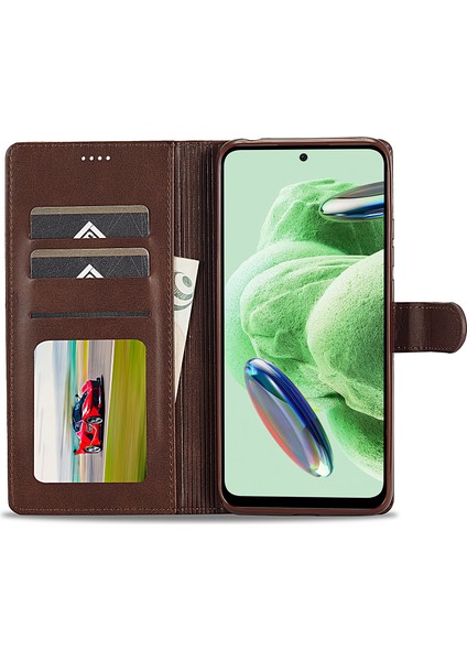 Xiaomi Redmi Için Note 12 Pro 5g/12 Pro Speed ​​5g/poco X5 Pro 5g Deri Telefon Kılıf Buzağı Doku Cüzdan Stand Şok Geçirmez Kapak-Kahverengi (Yurt Dışından)