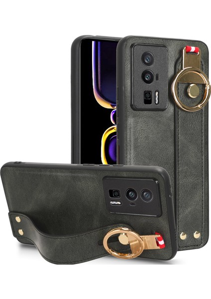 Bilek Bant Kickstand Telefon Kapağı Xiaomi Poco F5 Pro 5g/redmi K60 Pro 5G/K60 5g, Deri Kaplamalı Pc+Tpu Boyun Kayış Yeşili ile (Yurt Dışından)