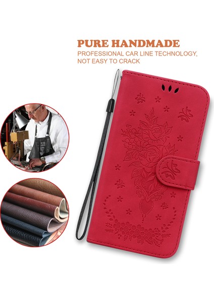 Xiaomi Için 13 Lite/civi 2 5g Pu Deri Cüzdan Telefon Kılıfı Baskılı Gül Kelebek Stand Kapak Kırmızı (Yurt Dışından) indirimleri