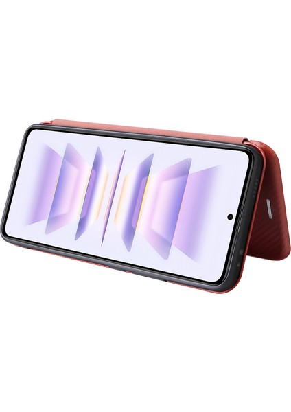 Xiaomi Poco F5 Pro 5g/redmi K60 Pro 5G/K60 5g Kart Pu Deri Manyetik Auto-Absorbed Stand Karbon Fiber Doku Telefon Kapak-Kırmızı (Yurt Dışından) modelleri