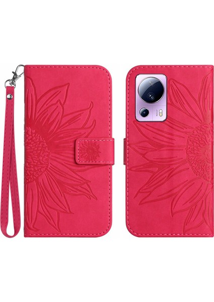 Xiaomi 13 Lite/civi 2 5g HT04 Pu Deri Telefon Kılıfı Ayçiçeği Baskılı Flip Cüzdan Stand Anti-Fall Telefon Kapak Ros (Yurt Dışından)