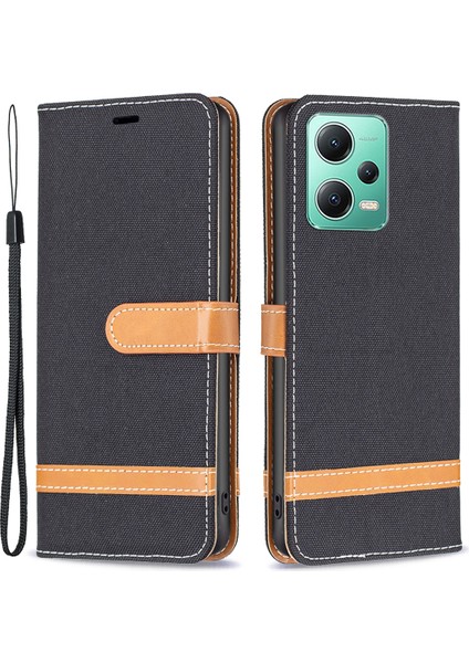 Xiaomi Redmi Için Flip Deri Kılıf Not 12 5g (Global)/(Hindistan)/(Çin)/poco X5 5g Cüzdan Telefon Kılıf Kot Ceza Doku Koruyucu Stand Kapağı Black (Yurt Dışından)