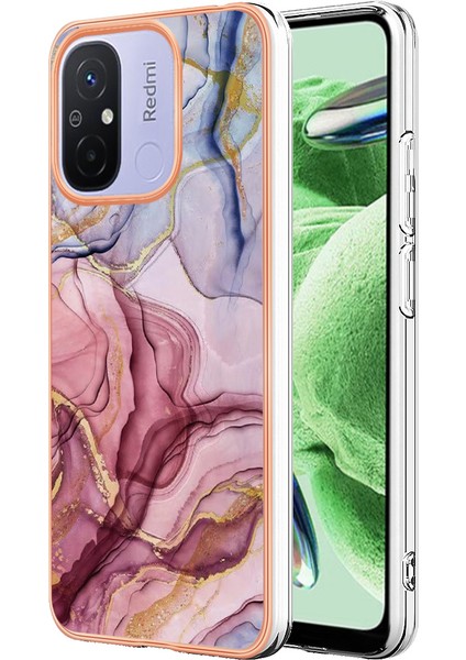 Xiaomi Redmi Için 12C 4G/11A 4g Telefon Kılıfı 2.0mm Elektrapılaşma Imd Mermer Desen Tpu Kapak-Rose Altın (Yurt Dışından)