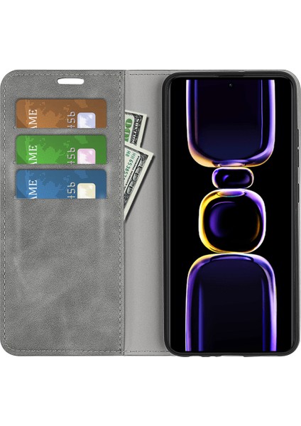 Xiaomi Için Poco F5 Pro 5g/redmi K60 Pro 5G/K60 5g Cilt Touch Hissed Hissedar Manyetik Oto Ahmsorbed Cüzdan Pu Deri Deri Flip Stand Telefon Kapağı-Grey (Yurt Dışından) fiyatları