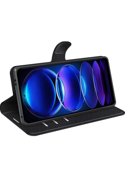 Xiaomi Redmi Için Note 12 5g (Global)/(Hindistan)/(Çin)/poco X5 5g Tam Koruma Kılıfı Flip Anti-Slatch Litchi Doku Pu Deri Stand Cüzdan Telefon Kapak Black (Yurt Dışından) modelleri