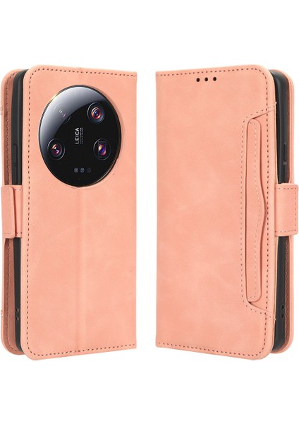 Xiaomi Için 13 Ultra Telefon Cüzdan Kılıfı Pu Pu Çok Kart Yuvaları Stand Telefon Kapak Pink (Yurt Dışından)