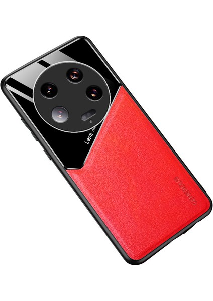 Xiaomi 13 Ultra Koruyucu Kapak Pu Deri Kaplamalı Tpu+Pc Telefon Kılıfı Metal Metal Kırmızı (Yurt Dışından)