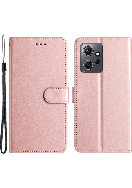 Xiaomi Için Redmi Not 12 4g Pu Deri Cüzdan Stand Kılıf Ipek Dokusu Koruyucu Telefon Kapak Çizgi Altın (Yurt Dışından)