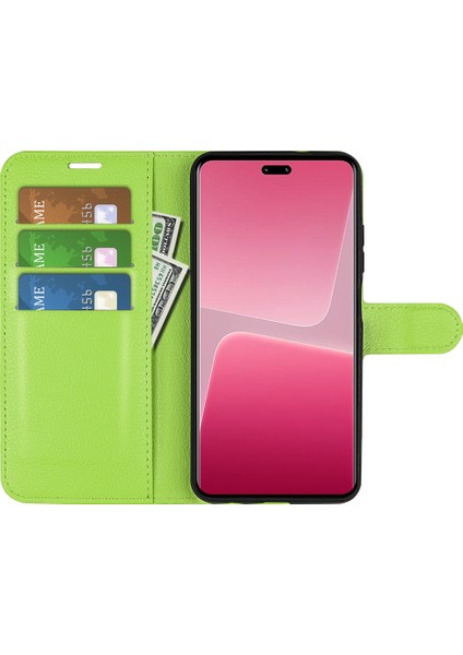Xiaomi Için Pu Deri Kabuk 13 Lite/civi 2 5g Litchi Doku Telefon Kılıfı Cüzdan Stand Flip Kapak Yeşili (Yurt Dışından) modelleri