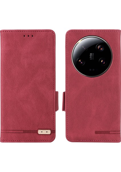 Xiaomi 13 Ultra Pu Deri Flip Folio Kılıf Donanım Dekor Dekor Cüzdan Telefon Kapak Çizgisi (Yurt Dışından)