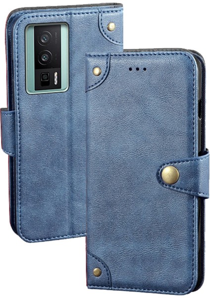 Xiaomi Için Poco F5 Pro 5g/redmi K60 Pro 5G/K60 5g Ince Doku Tpu+Pu Deri Cüzdan Telefon Flip Kılıf Anti-Çizelge Cep Telefonu Stand Kapak-Blue (Yurt Dışından)