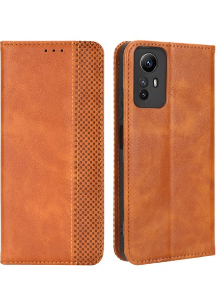 Xiaomi Redmi Için Manyetik Kapanış Deri Kılıfı Not 12S 4g, Stand Cüzdan Retro Telefon Kapak-Kahverengi (Yurt Dışından)