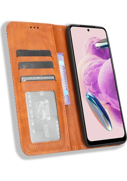 Xiaomi Redmi Için Manyetik Kapanış Deri Kılıfı Not 12S 4g, Stand Cüzdan Retro Telefon Kapak-Kahverengi (Yurt Dışından) modelleri