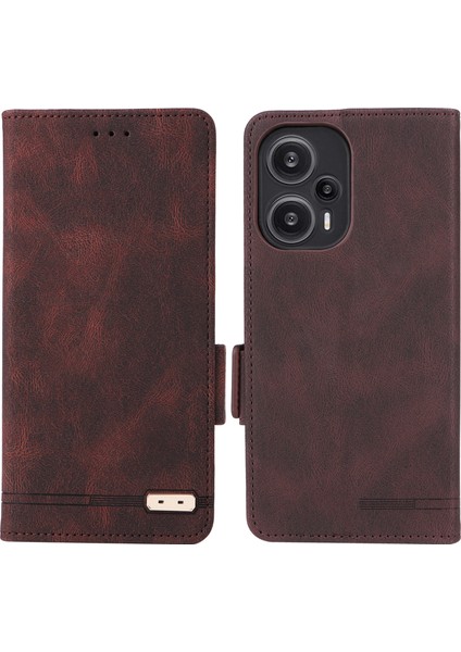 Xiaomi Için Redmi Note 12 Turbo/poco F5 5g Donanım Dekoru Pu Deri Cüzdan Stand Kapağı Şok Geçirmez Telefon Case-Coffee (Yurt Dışından)