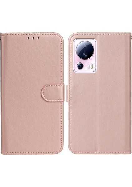 Xiaomi Için B40 13 Lite/civi 2 5g Düz Renkli Cüzdan Stand Kapağı Pu Deri+Tpu Cep Telefonu Kılıf Golü Altın (Yurt Dışından)
