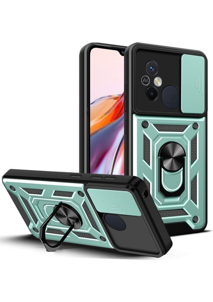 Xiaomi Redmi 12C 4g Kickstand Telefon Kasası Pc+Tpu Slayt Kameralı Kapak Yeşili (Yurt Dışından)