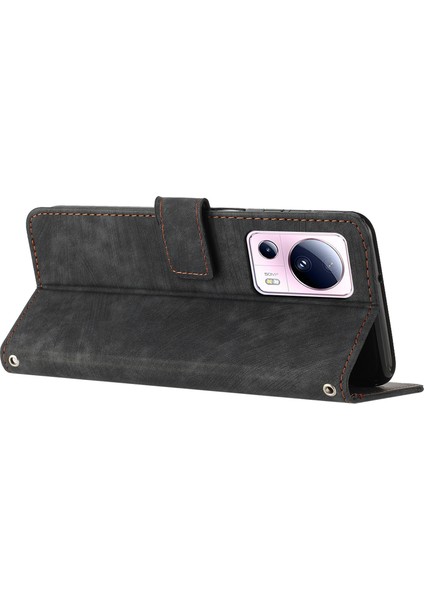 Xiaomi 13 Lite/civi 2 5g Cüzdan Kılıfı Cilt Touch Pu Deri Çizgiler Baskılı Stand Flip Telefon Kapağı Black (Yurt Dışından) indirimleri