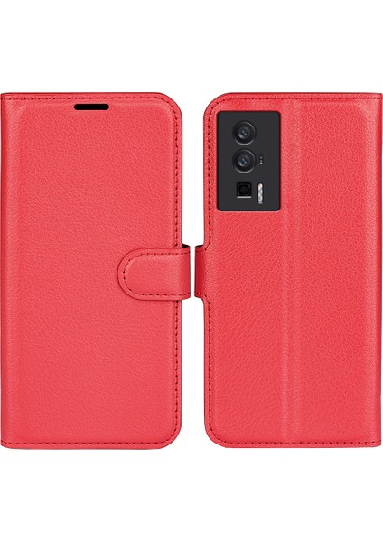 Xiaomi Poco F5 Pro 5g/redmi K60 Pro 5G/K60 5g Litchi Doku Pu Deri Cüzdan Şok Geçirmez Telefon Kapak-Kırmızı (Yurt Dışından)
