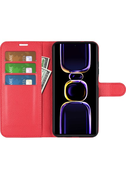Xiaomi Poco F5 Pro 5g/redmi K60 Pro 5G/K60 5g Litchi Doku Pu Deri Cüzdan Şok Geçirmez Telefon Kapak-Kırmızı (Yurt Dışından) modelleri