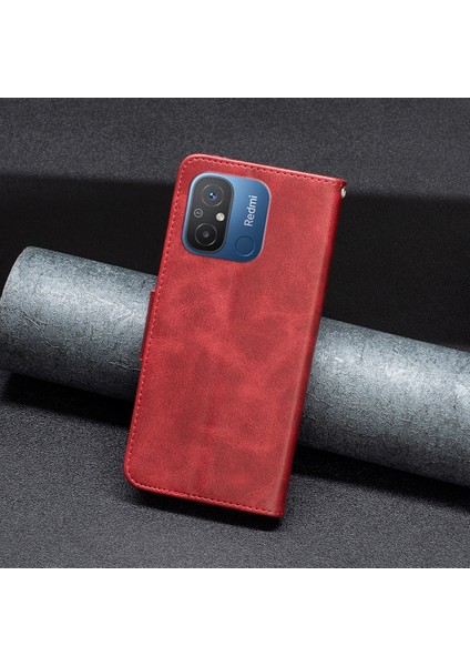Xiaomi Redmi Için Cüzdan Telefon Kılıfı 12C 4g Çizgi Anti-Çizelge Standı Kapak Kayış Kırmızılı Flip Deri Kapağı (Yurt Dışından) indirimleri