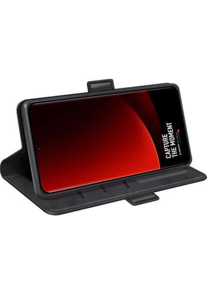 Xiaomi Için 13 Ultra Şok Geçirmez Cüzdan Flip Telefon Kapağı Buzağı Dokusu Pu Deri Stand Folio Case-Black (Yurt Dışından) modelleri