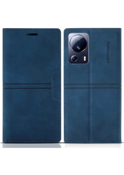 Xiaomi 13 Lite/civi 2 5g Telefon Standı Pu Pu Deri Folio Flip Cüzdan Telefon Kapak Blue (Yurt Dışından)