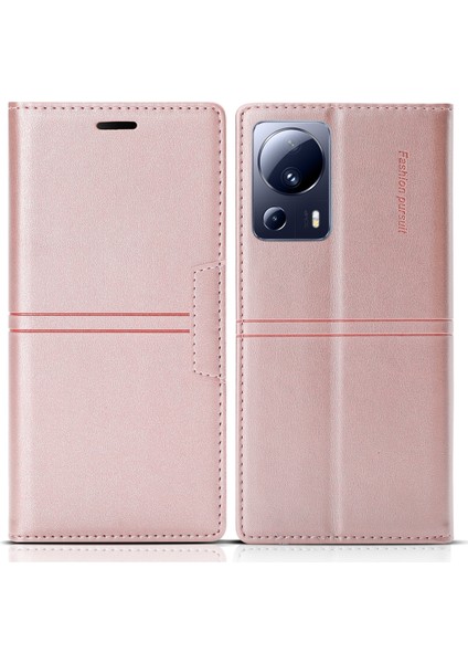 Xiaomi Için 13 Lite/civi 2 5g Telefon Stand Pu Pu Deri Folio Flip Cüzdan Telefon Kapak Gil Altın (Yurt Dışından)