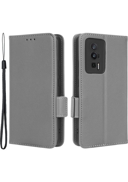 Xiaomi Redmi Için Poco F5 Pro 5g/redmi K60 Pro 5G/K60 5G/K60 Şampiyon Edition Şok Geçirmez Telefon Kasası Stand Cüzdan Litchi Doku Pu Deri Kapak Grey (Yurt Dışından)