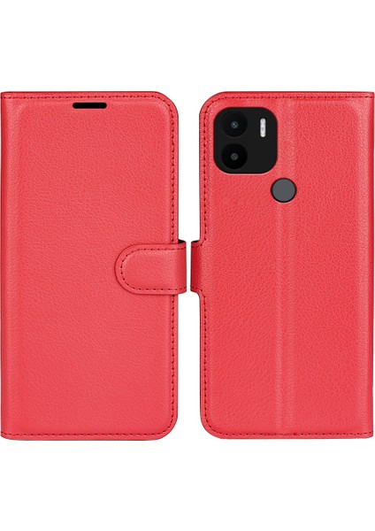 Xiaomi Için Redmi A1+ 4g/a2+ 4g/poco C50 4g Litchi Doku Folio Flip Telefon Kapağı Standı Cüzdan Pu Deri+ Tpu Kasa-Kırmızı (Yurt Dışından)
