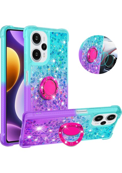 Xiaomi Redmi Için Note 12 Turbo/poco F5 5g Sıvı Sequins Telefon Kılıfı Kickstand Gradient Tpu Kapak Sky Mavi+Mor (Yurt Dışından)