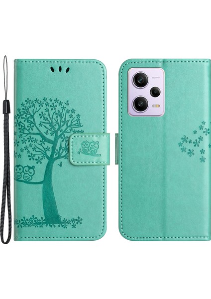 Xiaomi Redmi Için Anti-Drop Telefon Kılıfı Not 12 5g (Global)/(Hindistan)/(Çin)/poco X5 5g Pu Deri Koruyucu Telefon Kapak Standı Baskalı Baykuş Ağacı Desen-Cen (Yurt Dışından)