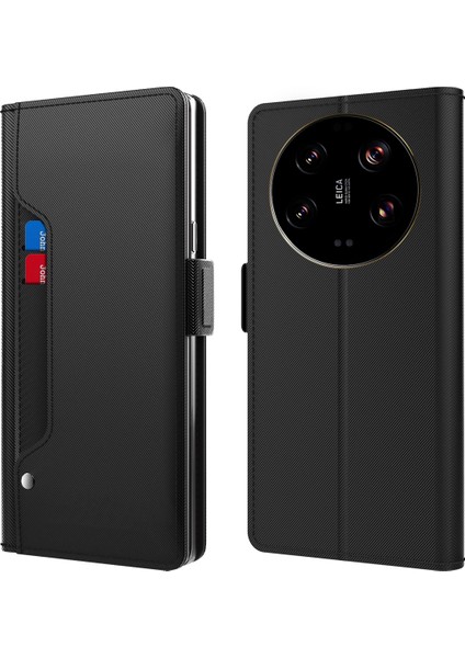 Xiaomi Için 13 Ultra Flip Cep Telefonu Kapağı Manyetik Pu Deri Katlama Stand Kartı Yuvası Telefon Kılıfı Ayna Black (Yurt Dışından)