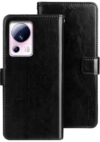 Xiaomi 13 Lite/civi 2 5g Fingerprint Anti-Fingerprint Telefon Kılıfı Stand Pu Deri Çılgın At Doku Doku Cüzdan Flip Cover-Black (Yurt Dışından)