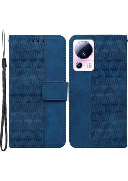 Xiaomi Için 13 Lite/civi 2 5g Cüzdan Deri Kılıf Geometri Deseni Baskılı Telefon Stand Kapak-Mavi (Yurt Dışından)