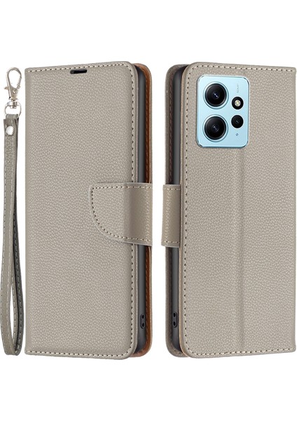 Xiaomi Için Cüzdan Kapağı Redmi Not 12 4g Pu Deri Litchi Doku Dikkatli Stand Telefon Kılıfı Strap-Grey (Yurt Dışından)