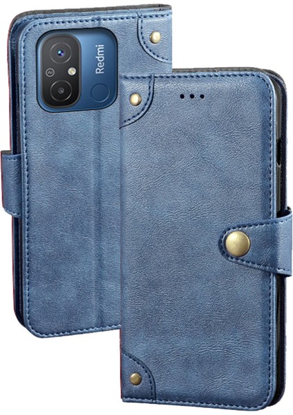 Xiaomi Redmi Için 12C 4g Damla Geçirmez Telefon Kılıfı Ince Doku Tpu+Pu Deri Cüzdan Stand Anti-Çizelge Cep Telefonu Kapak Mavisi (Yurt Dışından)