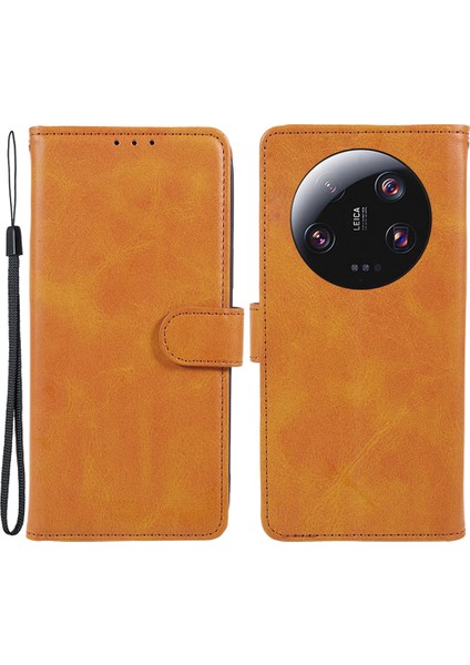Xiaomi 13 Ultra Pu Deri Telefon Kılıf Buzağı Doku Cüzdan Stand Koruyucu Kapak-Khaki (Yurt Dışından)