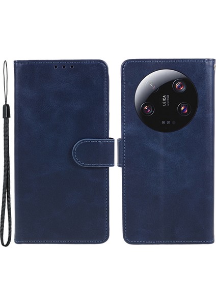 Xiaomi Için 13 Ultra Pu Deri Telefon Kasası Buzağı Doku Cüzdan Stand Koruyucu Kapak Mavisi (Yurt Dışından)