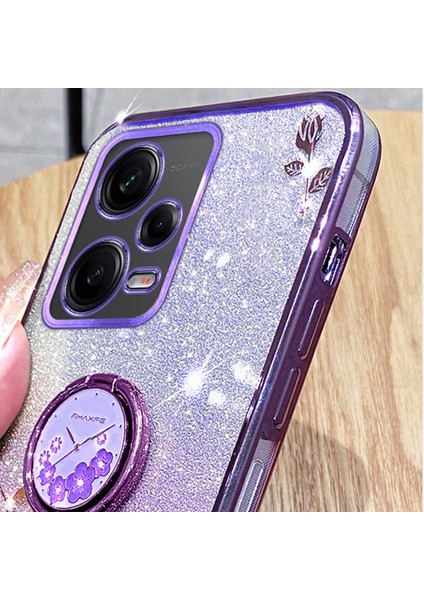 Xiaomi Redmi Için Note 12 5g (Global)/poco X5 5g Çiçek Tpu Kapak Glitter Slim Fit Ring Kickstand Telefon Kabuk-Mor (Yurt Dışından) indirimleri