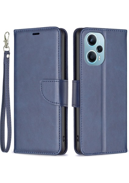 Xiaomi Için Poco F5 5g/redmi Not 12 Turbo Tpu+Pu Deri Stand Telefon Kılıfı Dokulu Cüzdan Kapak Mavisi (Yurt Dışından)
