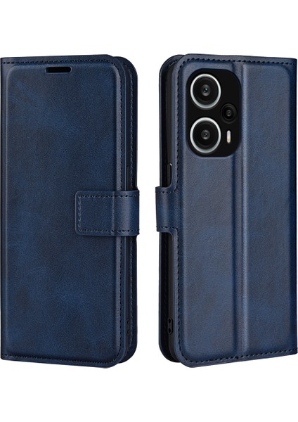 Xiaomi Için Redmi Note 12 Turbo/poco F5 5g Buzağı Doku Standı Cüzdan Kare Manyetik Kapatma Pu Deri Telefon Kılıf Mavisi (Yurt Dışından)