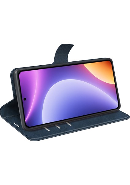 Xiaomi Için Redmi Note 12 Turbo/poco F5 5g Buzağı Doku Standı Cüzdan Kare Manyetik Kapatma Pu Deri Telefon Kılıf Mavisi (Yurt Dışından) modelleri