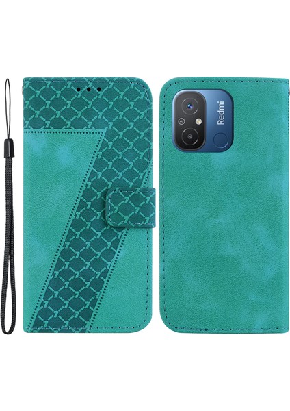 Xiaomi Redmi 12C Için 4g Şok Geçirmez Telefon Kapağı 7 Şekilli Baskılı Pu Deri Cüzdan Standı Case-Yeşil (Yurt Dışından)