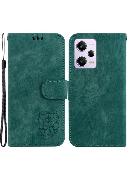 Xiaomi Poco X5 Pro 5g/redmi Note 12 Pro Hız 5g/not 12 Pro 5g, Stand Cüzdan Tiger Deseni Baskılı Pu Deri Cep Telefonu Kapak Yeşili (Yurt Dışından)