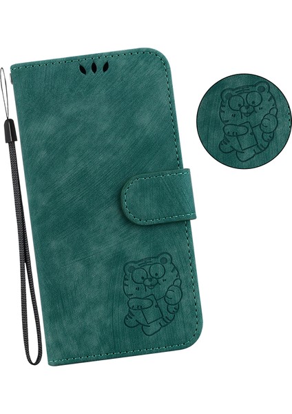 Xiaomi Poco X5 Pro 5g/redmi Note 12 Pro Hız 5g/not 12 Pro 5g, Stand Cüzdan Tiger Deseni Baskılı Pu Deri Cep Telefonu Kapak Yeşili (Yurt Dışından)
