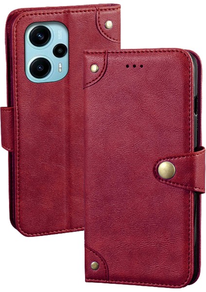 Xiaomi Için Redmi Note 12 Turbo/poco F5 5g Deri Kılıf Stand Cüzdan Koruyucu Telefon Kapak-Kırmızı (Yurt Dışından)
