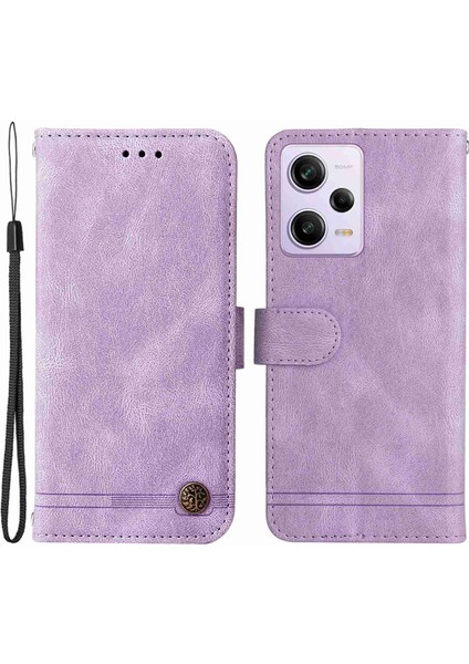 Xiaomi Redmi Için Note 12 Pro 5g /note 12 Pro Hız 5g /poco X5 Pro 5g Ağaç Desen Metal Desen Pu Deri Telefon Kılıf Hatları Baskılı Cilt Touch Flip Stand Cüzdan Kapağı Strap-Purple ile (Yurt Dışından)