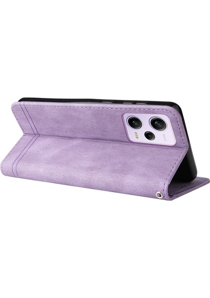 Xiaomi Redmi Için Note 12 Pro 5g /note 12 Pro Hız 5g /poco X5 Pro 5g Ağaç Desen Metal Desen Pu Deri Telefon Kılıf Hatları Baskılı Cilt Touch Flip Stand Cüzdan Kapağı Strap-Purple ile (Yurt Dışından) indirimleri