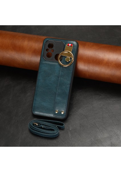 Xiaomi Redmi Için 12C 4g/poco C55 4g Bileklik Kickstand Cover Pu Deri Kaplamalı Pc+Tpu Boyun Kayış Mavisi ile Telefon Kılıfı (Yurt Dışından) modelleri