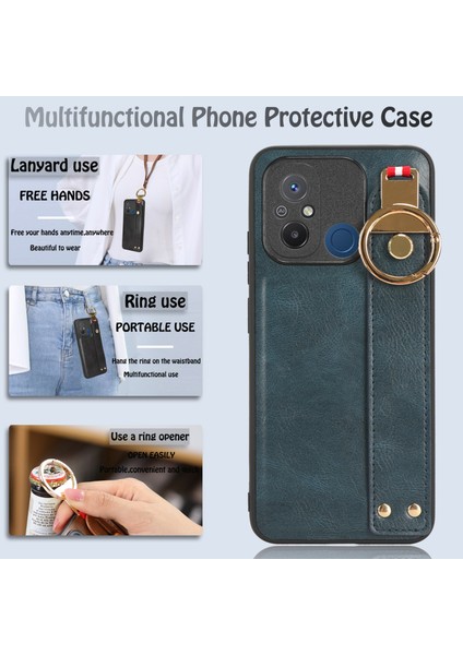 Xiaomi Redmi Için 12C 4g/poco C55 4g Bileklik Kickstand Cover Pu Deri Kaplamalı Pc+Tpu Boyun Kayış Mavisi ile Telefon Kılıfı (Yurt Dışından) fırsatları